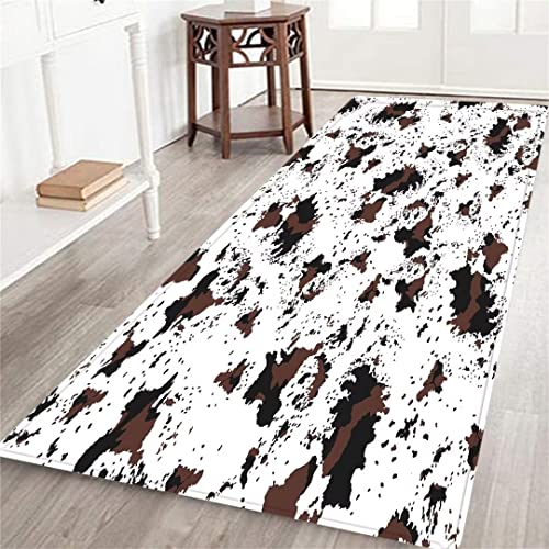 Cow Print Long Runner Rug for Hallway,Brown Cow Cowhide Pattern Western Country Farm Animal Skin,Area Rug Non-Slip Floor Carpet for Bedroom Indoor Doormat Entrance Door Mat Washable Kitchen Rugs