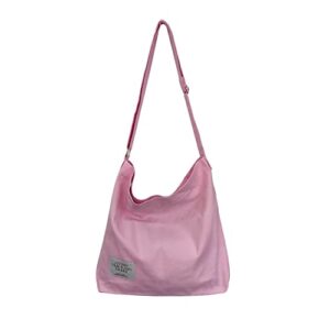 women’s canvas shoulder bag, tote bag. simple retro, ideal for shopping and everyday storage (pink)