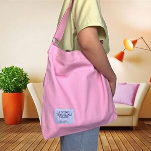 Women's canvas shoulder bag, tote bag. Simple retro, ideal for shopping and everyday storage (Pink)