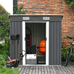 6 x 4 FT Outdoor Storage Shed, Metal Outside Sheds & Outdoor Storage with Sliding Doors and Vents, Steel Garden Shed Outdoor Utility Tool Shed with Pent Roof for Backyard Patio Garden Lawn, Grey