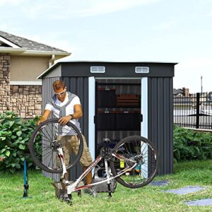 6 x 4 FT Outdoor Storage Shed, Metal Outside Sheds & Outdoor Storage with Sliding Doors and Vents, Steel Garden Shed Outdoor Utility Tool Shed with Pent Roof for Backyard Patio Garden Lawn, Grey