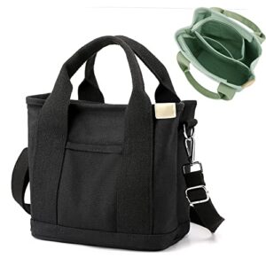 efilra multi-pocket canvas tote bag with zipper, 2023 new japanese handmade large capacity handbag women’s crossbody bag (black-small)