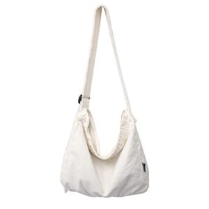 gai unisex hippie bag hobo crossbody bags for women large canvas boho shoulder bag shopping bag (one size,white)