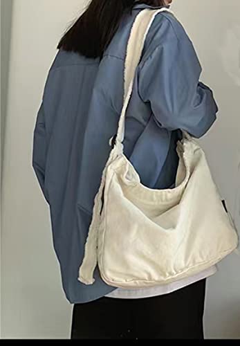 GAI Unisex Hippie Bag Hobo Crossbody Bags For Women Large Canvas Boho Shoulder Bag Shopping Bag (One Size,White)