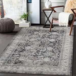 rugsreal vintage area rug 5′ x 7′ machine washable traditional distressed area rugs indoor floor cover carpet rug velvet mat foldable persian accent rug for floor decoration, grey