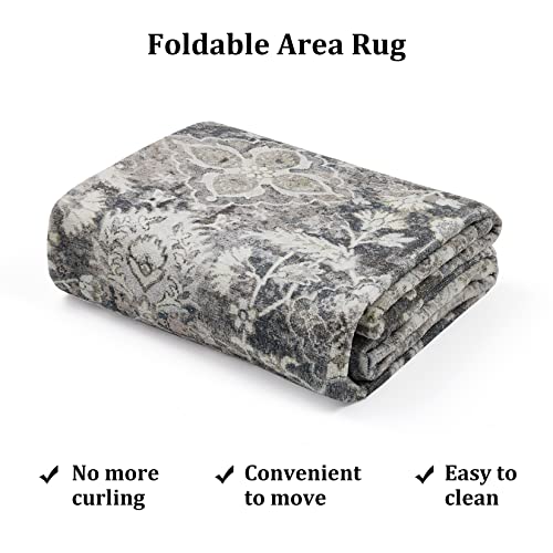 RUGSREAL Vintage Area Rug 5' x 7' Machine Washable Traditional Distressed Area Rugs Indoor Floor Cover Carpet Rug Velvet Mat Foldable Persian Accent Rug for Floor Decoration, Grey