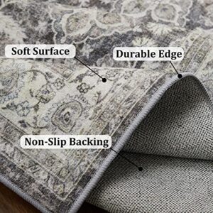 RUGSREAL Vintage Area Rug 5' x 7' Machine Washable Traditional Distressed Area Rugs Indoor Floor Cover Carpet Rug Velvet Mat Foldable Persian Accent Rug for Floor Decoration, Grey