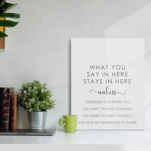 Framed Canvas Wall Art, What You Say In Here Stays In Here, Mental Health Positive Quote, Decoration for Social Worker Therapist Counseling Office - 12x15 inches (A20)