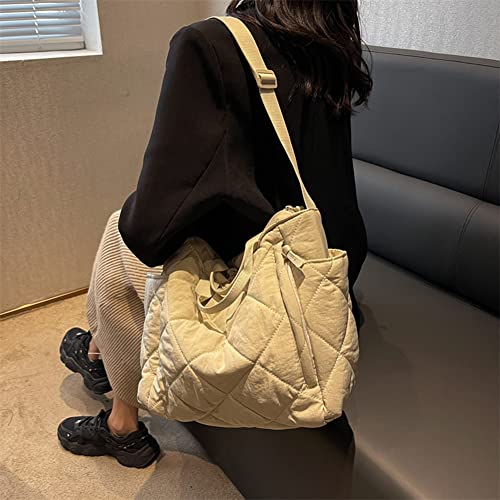 Quilted Tote Bag for Women Puffer Hobo Handbag Lightweight Quilted Padding Shoulder Bag Nylon Padded Crossbody Bag Zip Closure