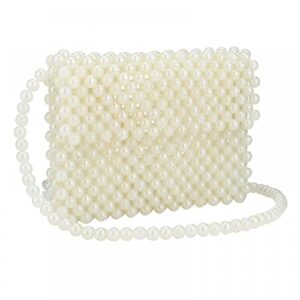 Women Shoulder Bag Girls Pearl Purse Tote bag Handmade Weave Beaded Crossbody Bag for Daily Evening Party (Beige)