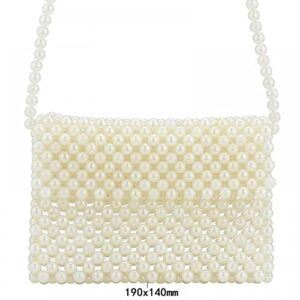 Women Shoulder Bag Girls Pearl Purse Tote bag Handmade Weave Beaded Crossbody Bag for Daily Evening Party (Beige)