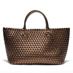 weayouth woven bag shopper bag travel handbags and purses women tote bag large capacity shoulder fashion bags 2022 (bronze)