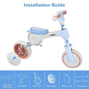 welspo Baby Balance Bikes for 1 Year Old Boys Girls 12-36 Months Kids Cute Toddler First Bicycle Infant Walker Children No Pedal 3 Wheels Mini Bike Riding Toys Best Birthday Gift (Blue)