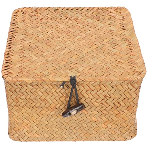 UPKOCH Wicker Baskets with Lids Woven Wicker Storage Bins with Lid Cube Seagrass Storage Bins Rattan Woven Decorative Storage Boxes for Shelves Organizing Toys Clothes