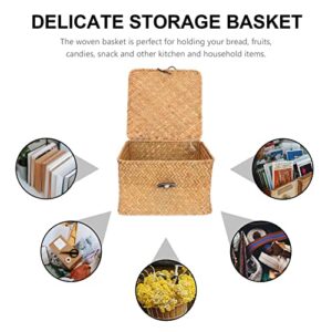 UPKOCH Wicker Baskets with Lids Woven Wicker Storage Bins with Lid Cube Seagrass Storage Bins Rattan Woven Decorative Storage Boxes for Shelves Organizing Toys Clothes