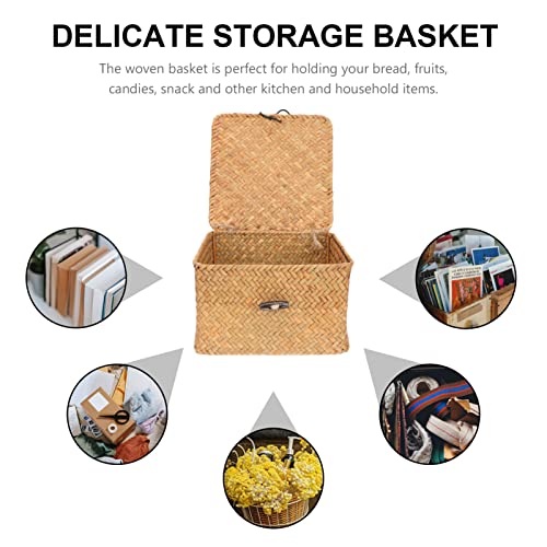 UPKOCH Wicker Baskets with Lids Woven Wicker Storage Bins with Lid Cube Seagrass Storage Bins Rattan Woven Decorative Storage Boxes for Shelves Organizing Toys Clothes