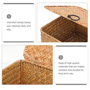 UPKOCH Wicker Baskets with Lids Woven Wicker Storage Bins with Lid Cube Seagrass Storage Bins Rattan Woven Decorative Storage Boxes for Shelves Organizing Toys Clothes