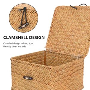 UPKOCH Wicker Baskets with Lids Woven Wicker Storage Bins with Lid Cube Seagrass Storage Bins Rattan Woven Decorative Storage Boxes for Shelves Organizing Toys Clothes