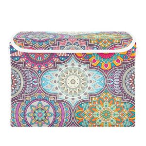 kigai vintage mandela tiles storage bin, storage baskets with lids large organizer collapsible storage bins cube for bedroom, shelves, closet, home, office 16.5 x 12.6 x 11.8 inch