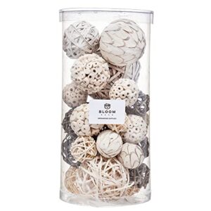 Natural Decorative Balls Assortment - Orbs for Centerpiece, Basket, Bowl, and Vase Filler - Mix of Natural, Wicker, and Grapevine Ball Decorations, Whitewashed