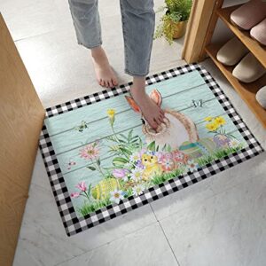 easter egg bath mat, soft absorbent microfiber plush bathroom rugs mat non slip doormat floor mat carpet easter bunny colorful eggs farm chick black plaid 16×24