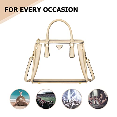 Joryin Clear Bag for Women Clear Bags Stadium Approved Clear Tote Bag with Zipper Crossbody Bag Clear Purse Fashion Satchel Bag Handbag Transparent Bag Warm Beige