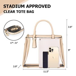 Joryin Clear Bag for Women Clear Bags Stadium Approved Clear Tote Bag with Zipper Crossbody Bag Clear Purse Fashion Satchel Bag Handbag Transparent Bag Warm Beige