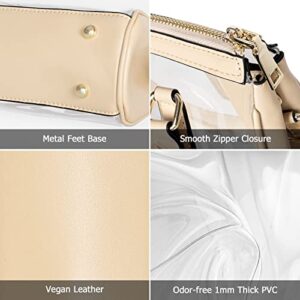 Joryin Clear Bag for Women Clear Bags Stadium Approved Clear Tote Bag with Zipper Crossbody Bag Clear Purse Fashion Satchel Bag Handbag Transparent Bag Warm Beige