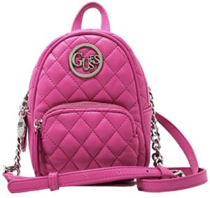 guess factory women’s evan pink quilted mini backpack style crossbody handbag purse