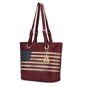 mkf collection usa tote shoulder bag for women vegan leather patriotic handbag, lady fashion american flag satchel purse