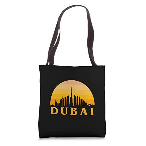 United Arab Emirates Retro Burj Khalifa Skyline of Dubai Tote Bag