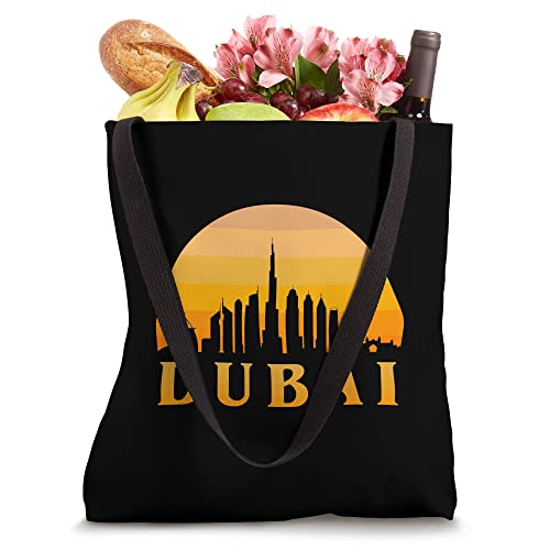 United Arab Emirates Retro Burj Khalifa Skyline of Dubai Tote Bag