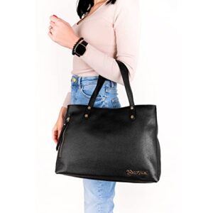 Baroncelli Large Leather Tote Bag Genuine Italian Pebbled Leather Designed and Made in Italy (Black)