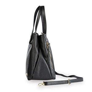 Baroncelli Large Leather Tote Bag Genuine Italian Pebbled Leather Designed and Made in Italy (Black)