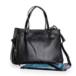 Baroncelli Large Leather Tote Bag Genuine Italian Pebbled Leather Designed and Made in Italy (Black)