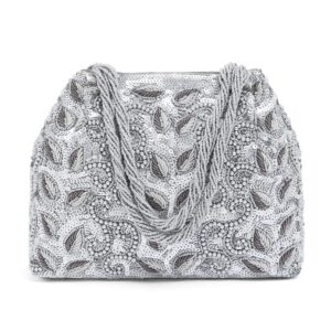aheli silver potli bags for women evening bag clutch ethnic bride purse with drawstring(p17s)