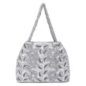 Aheli Silver Potli Bags for Women Evening Bag Clutch Ethnic Bride Purse with Drawstring(P17S)