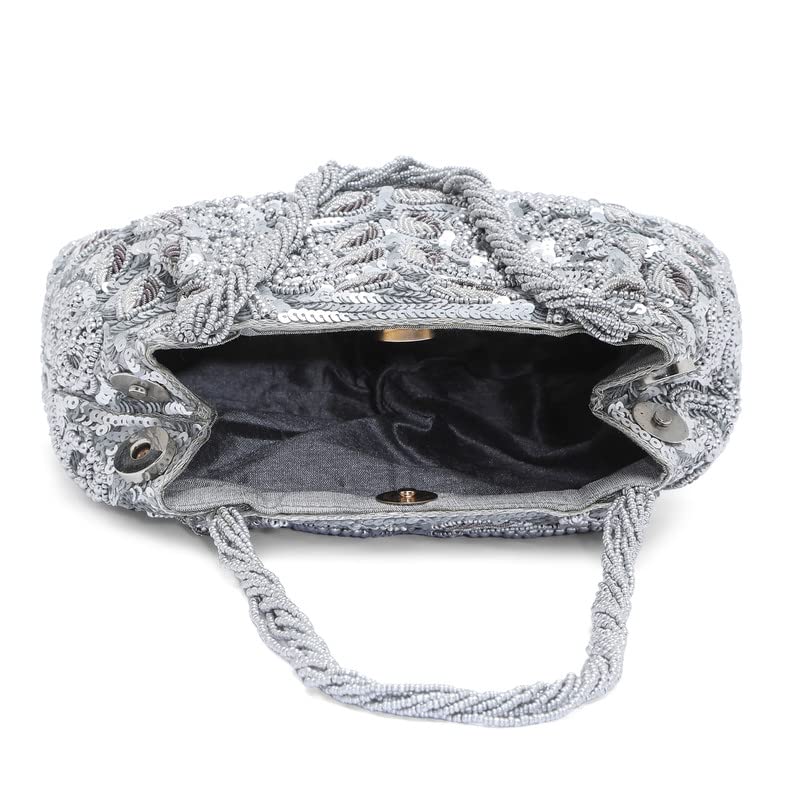 Aheli Silver Potli Bags for Women Evening Bag Clutch Ethnic Bride Purse with Drawstring(P17S)