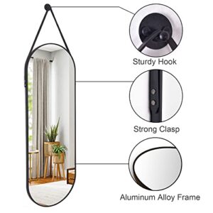 HARRITPURE 16"x48" Oval Hanging Mirror with Leather Strap Full Length Mirror Aluminum Frame Wall-Mounted Hanging Mirrors for Bathroom Vanity Living Room Bedroom Entryway Decor