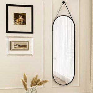 HARRITPURE 16"x48" Oval Hanging Mirror with Leather Strap Full Length Mirror Aluminum Frame Wall-Mounted Hanging Mirrors for Bathroom Vanity Living Room Bedroom Entryway Decor