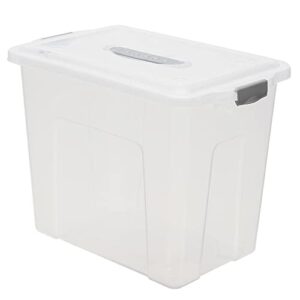 home basics plastic storage box with handle, clear | locking tabs | stackable storage | easily see contents (23.5 liter)