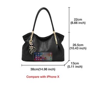 Genuine Leather Handbags for Women Top-handle Bags with Keyring Jewelry Decoration Women's Shoulder Bags Large Totes Purses