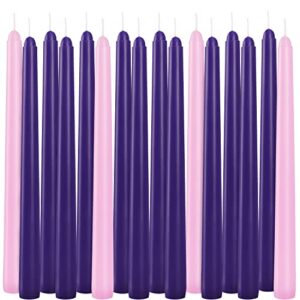 Advent Taper Candles 16 Piece Purple Pink Christmas Season 10-inch Wax Taper Candle, Pack of 16