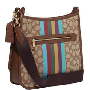 COACH Women's Dempsey File Crossbody Shoulder Bag (Signature Jacquard Gold- Khaki - Redwood Multi)