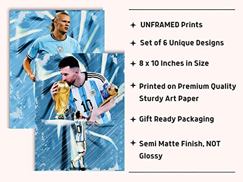 Football Superstar Poster,Lionel Messi,Neymar,Mbappe,Haaland Man City Art Print Poster,Sports Celebrity Poster,for Living Room Bedroom Room Decor,Sports Landscape Office Room Decor Gift-Set of 4 (8"x10" Unframed)