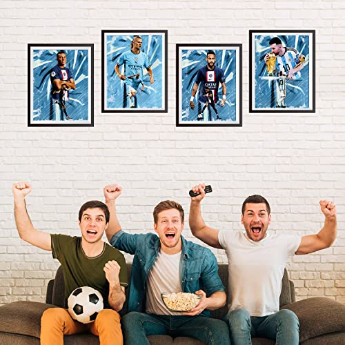 Football Superstar Poster,Lionel Messi,Neymar,Mbappe,Haaland Man City Art Print Poster,Sports Celebrity Poster,for Living Room Bedroom Room Decor,Sports Landscape Office Room Decor Gift-Set of 4 (8"x10" Unframed)