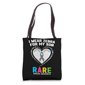 Rare Disease Awareness Shirt - I Wear Zebra for My Son Tote Bag