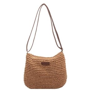 cmtpuy summer beach bag women straw crossbody woven shoulder handbag beach vocation purse (khaki)