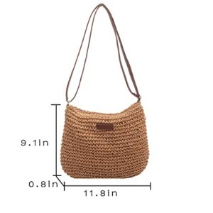 Cmtpuy Summer Beach Bag Women Straw Crossbody Woven Shoulder Handbag Beach Vocation Purse (Khaki)