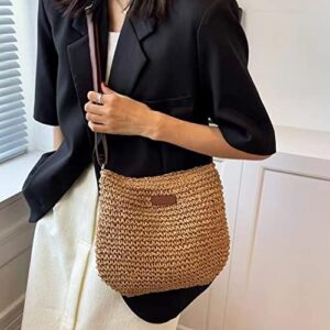 Cmtpuy Summer Beach Bag Women Straw Crossbody Woven Shoulder Handbag Beach Vocation Purse (Khaki)